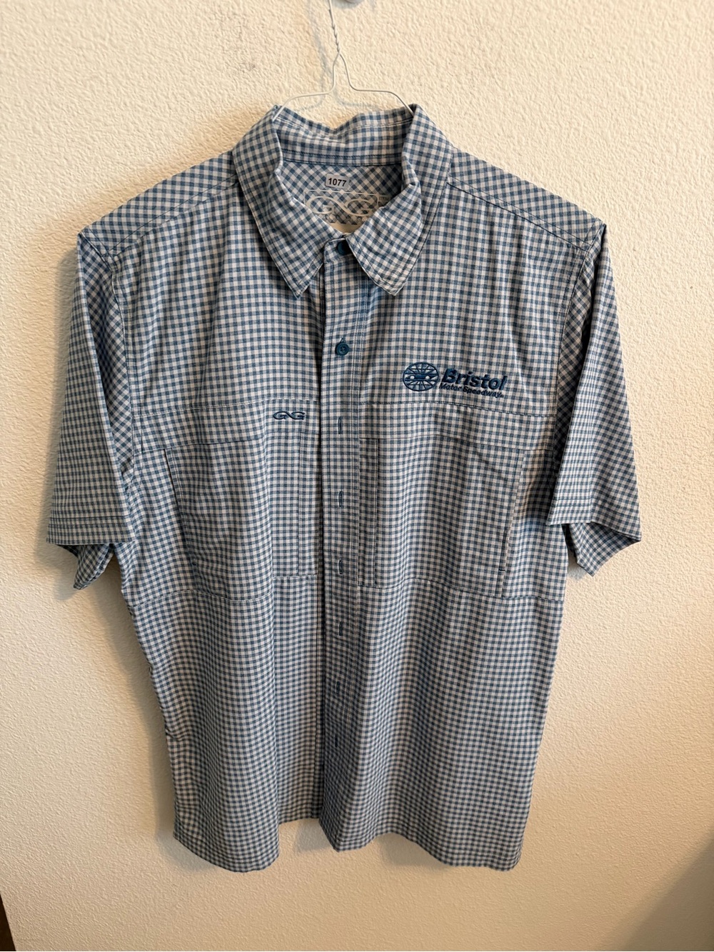Men's Short-Sleeve Blue Gingham Button-Down Shirt